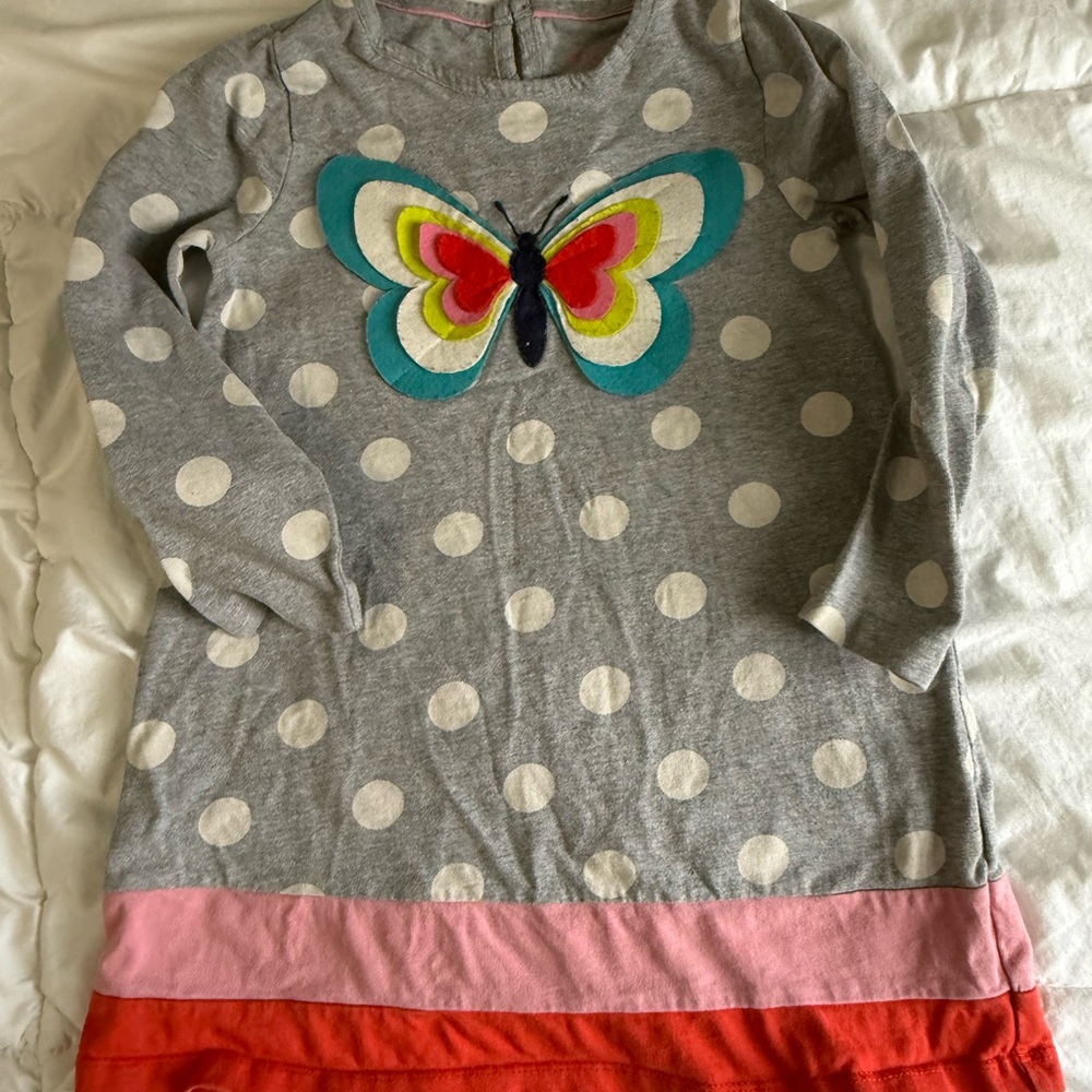 Mini Boden Gray Polka Dot Dress with Colorful Butterfly